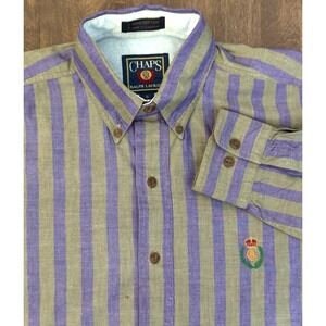Vtg Chaps Ralph Lauren Men Size S Button Up Shirt Stripe Crown Logo Green/Purple